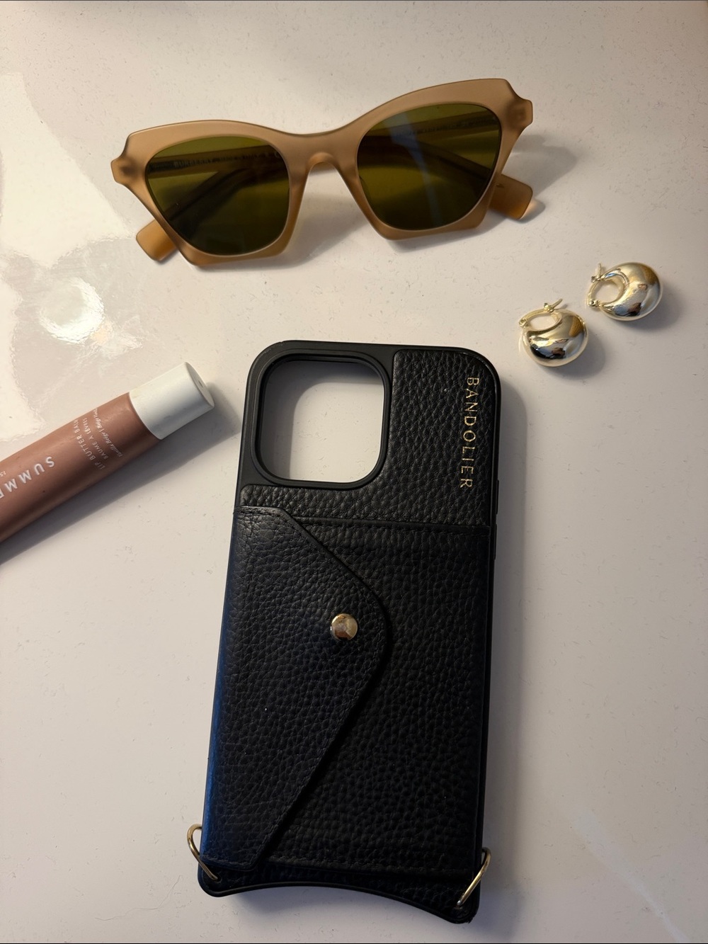 Bandolier Black Leather Wallet Phone Case with Gold Accents iPhone 14 Pro Max
